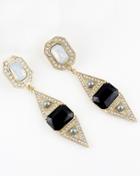 Romwe Black Gemstone Gold Bead Earrings