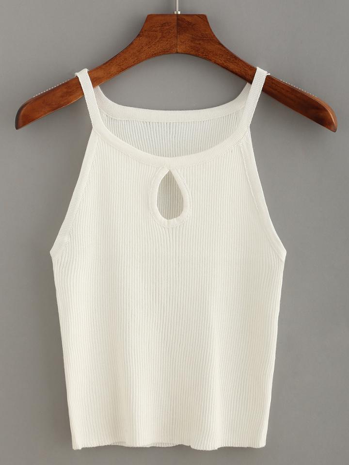 Romwe Keyhole Halter Neck Ribbed Knitted Top