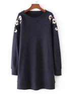 Romwe Embroidery Flower Raglan Sleeve Sweatshirt Dress