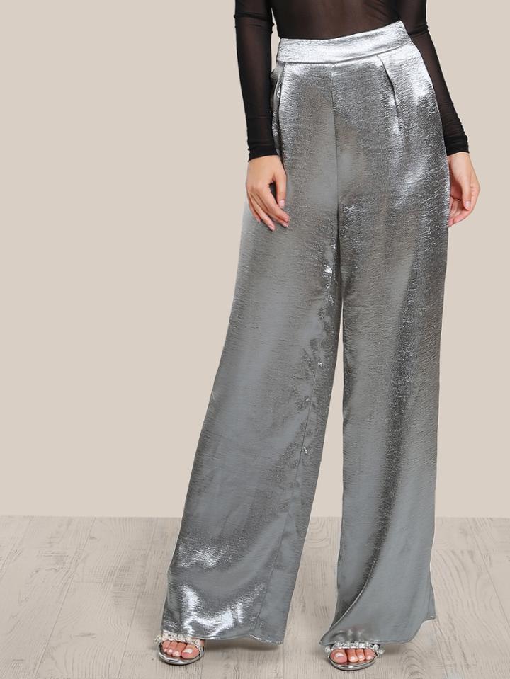 Romwe Invisible Zip Back Palazzo Pants
