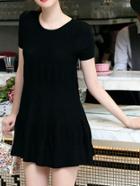 Romwe Short Sleeve Knit Flare Black Dress