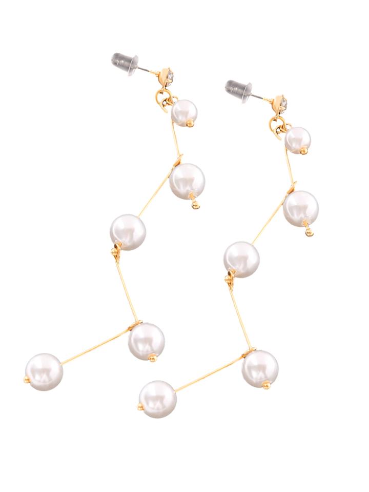 Romwe Faux Pearl Tassel Design Drop Earrings
