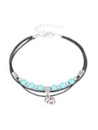 Romwe Turquoise Beaded Layered Anklet