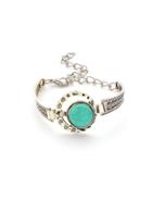 Romwe Silver Plated Round Turquoise Carved Bracelet