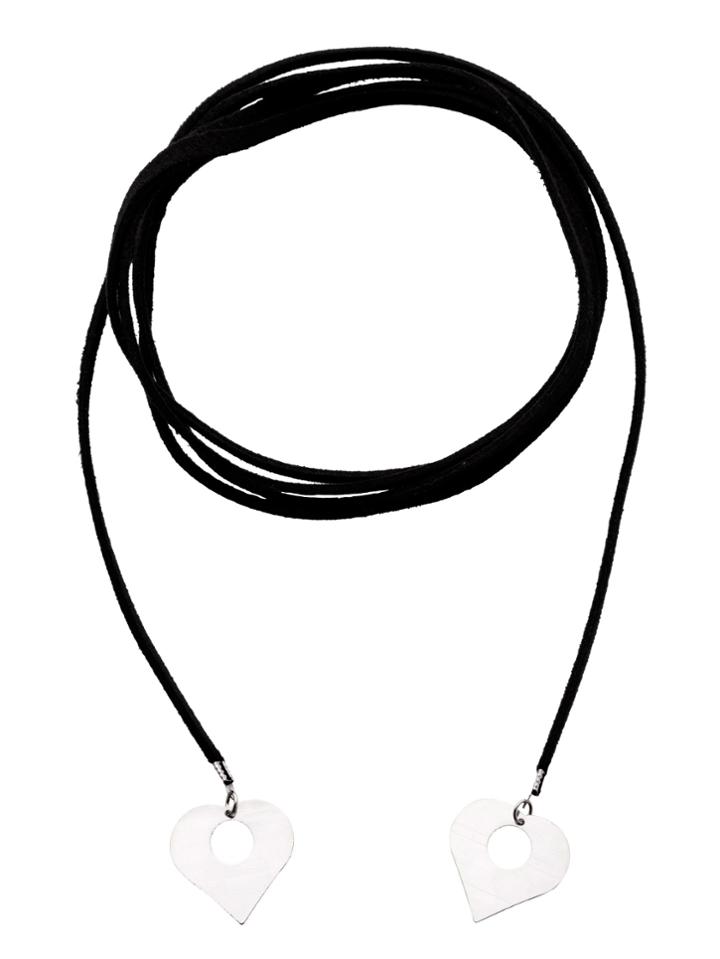 Romwe Black Cord Silver Heart Pendant Wrap Choker Necklace