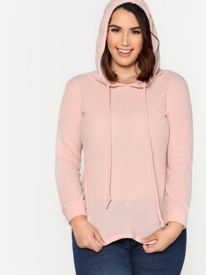 Romwe Curved Hem Textured Hooded Tee