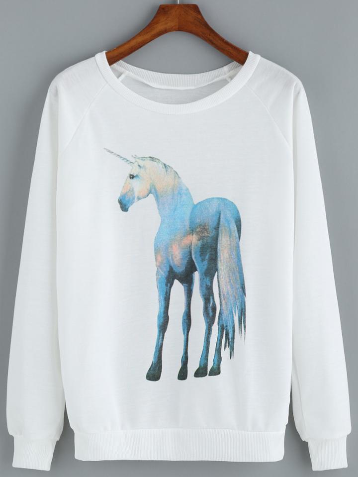 Romwe Horse Print Loose Sweatshirt