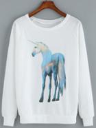 Romwe Horse Print Loose Sweatshirt