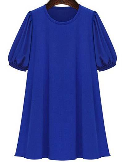 Romwe Lantern Sleeve Swing Dress - Royal Blue