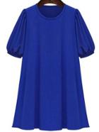 Romwe Lantern Sleeve Swing Dress - Royal Blue