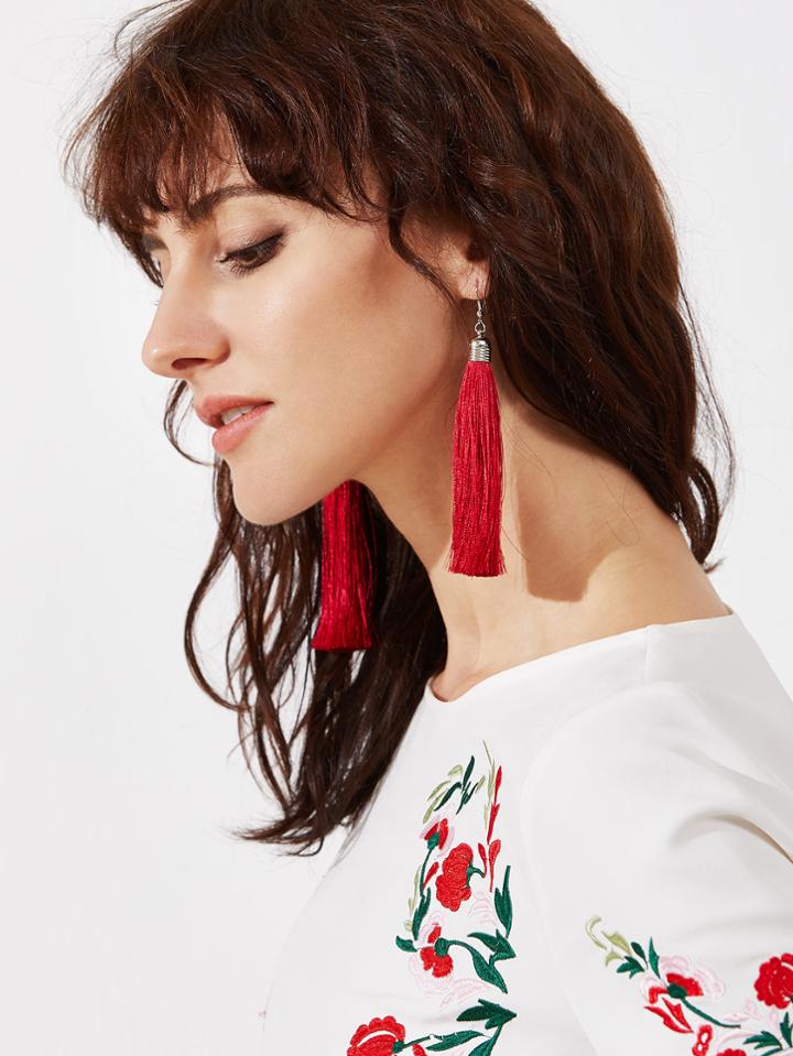 Romwe Red Tassel Earrings