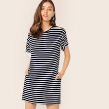 Romwe Pocket Side Striped Dress