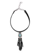 Romwe Antique Silver Turquoise Tassel Choker Necklace