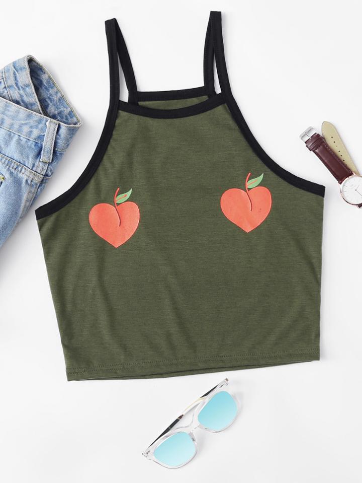 Romwe Peach Print Ringer Cami Top