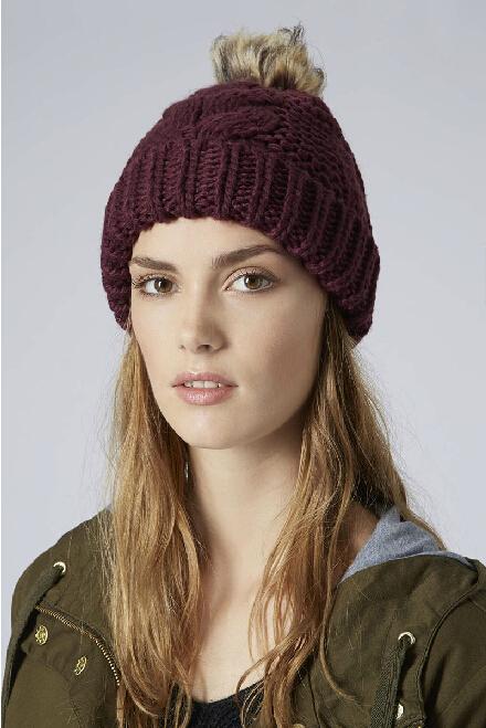 Romwe Fur Ball Top Embellished Beanie--fuchsia