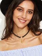 Romwe Gold Plated Geometric Hollow Pendant Black Cord Choker Necklace