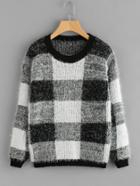 Romwe Contrast Checked Hippocampus Hair Sweater