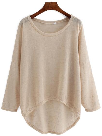 Romwe Apricot Round Neck Dip Hem Loose Knitwear