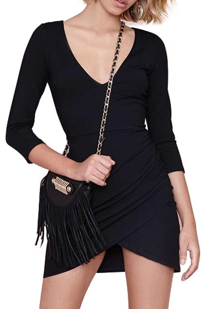 Romwe V-neck Crossed Hem Sheer Black Dress