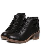Romwe Black Lace Up Buckle Strap Pu Boots