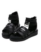 Romwe Black Slingbacks Back Zipper Flat Sandals