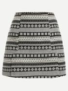Romwe Black White Tribal Print A-line Skirt