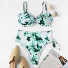 Romwe Tie Dye Frill Trim Top With Knot Front Bikini