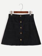 Romwe Black Single Breasted Denim A Line Skirt