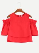 Romwe Red Cold Shoulder Ruffle Sleeve Layered Top