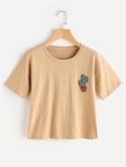 Romwe Cactus Embroidered Patch Tee