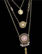 Romwe Pink Gemstone Multilayers Pendants Necklace