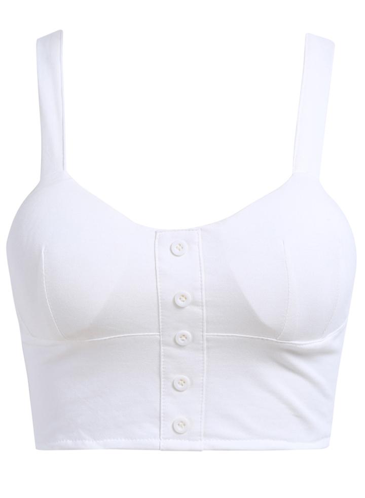 Romwe Spaghetti Strap Buttons White Cami Top