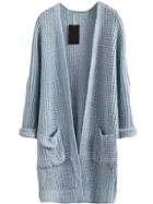 Romwe With Pockets Long Blue Cardigan