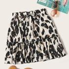 Romwe Plus Leopard Print Tiered Layer Skirt
