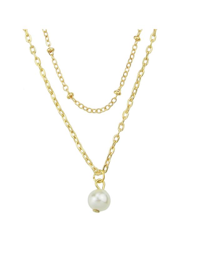 Romwe Alloy Gold Plated Chain Imitation Pearl Pendant Necklace