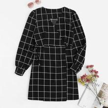Romwe Plaid Print Wrap Detail Dress
