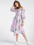 Romwe Bardot Floral Print Puff Sleeve Self Tie Dress