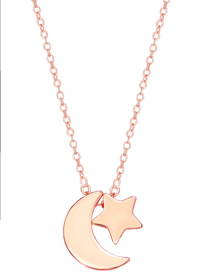 Romwe Rose Gold Plated Star And Moon Pendant Necklace