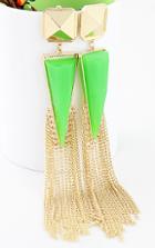Romwe Green Rhinestone Colour Tassel Triangle Earrings