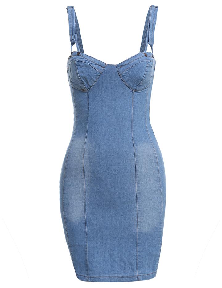 Romwe Strap Bandage Bodycon Denim Dress