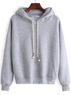 Romwe Grey Hooded Long Sleeve Crop Sweatshirt