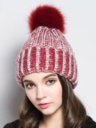 Romwe Red Hairball Embellished Knit Hat