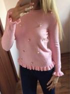 Romwe Bead Ruffle Hem Pink Sweater