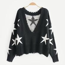 Romwe Rib Trim Star Sweater