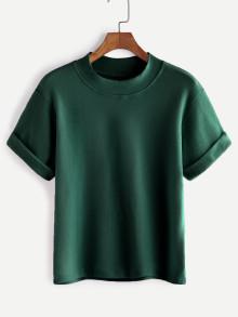 Romwe Mock Neck Cuffed T-shirt