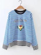 Romwe Floral Print Spliced Striped Top