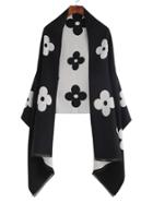 Romwe Black And White Floral Pattern Shawl Scarf