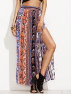 Romwe Paisley Print Split Front Skirt