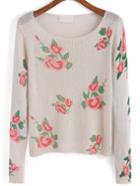 Romwe Long Sleeve Flowers Print Sweater