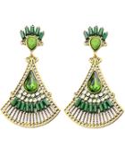 Romwe Green Fan-shaped Gemstone Gold Earrings